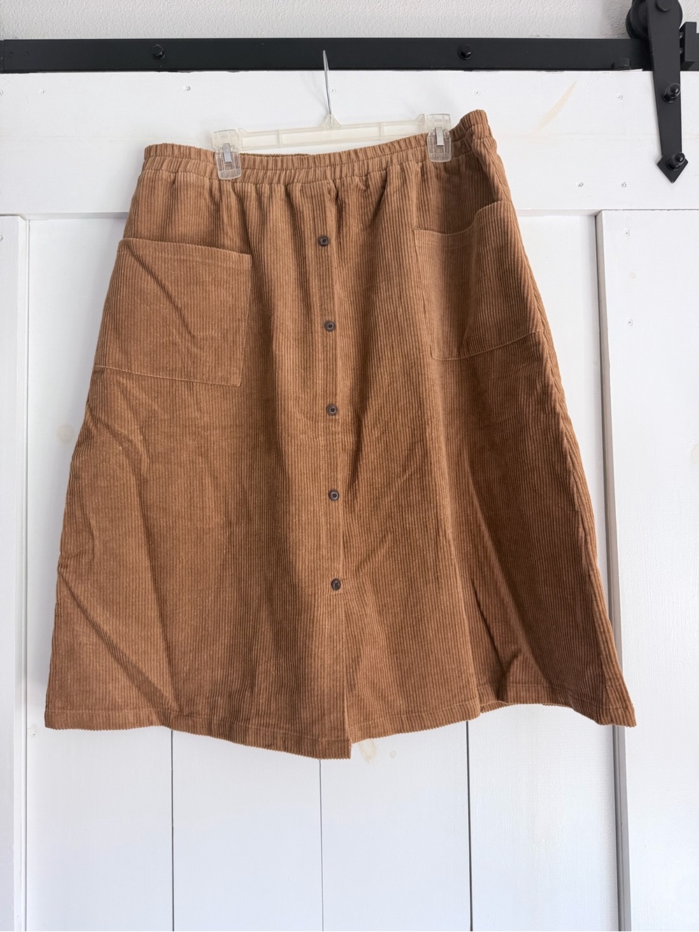 Corduroy Button-Front A-Line Skirt in Camel